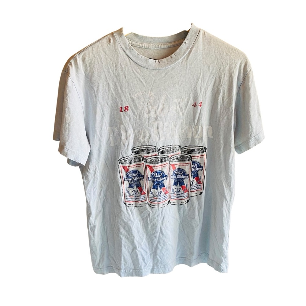 PABST BLUE RIBBON Light Blue Distressed Tee - Picture 2 of 6